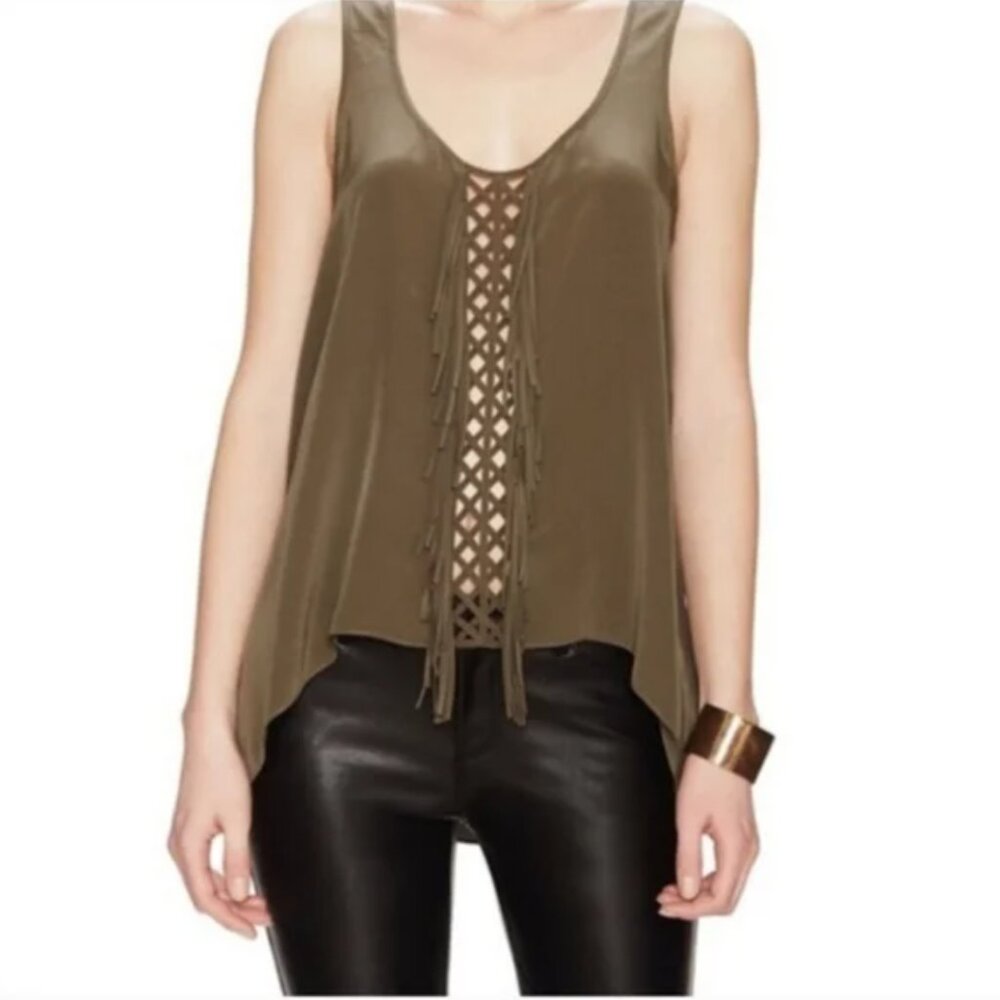 BcbgMaxazria Mura Olive Green Silk Sleeveless Blouse Small